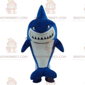 Blue shark BIGGYMONKEY™ maskottiasu, hain puku, merimekko -