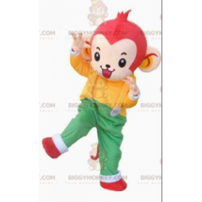 Traje de mascote BIGGYMONKEY™ de macaco com roupa colorida