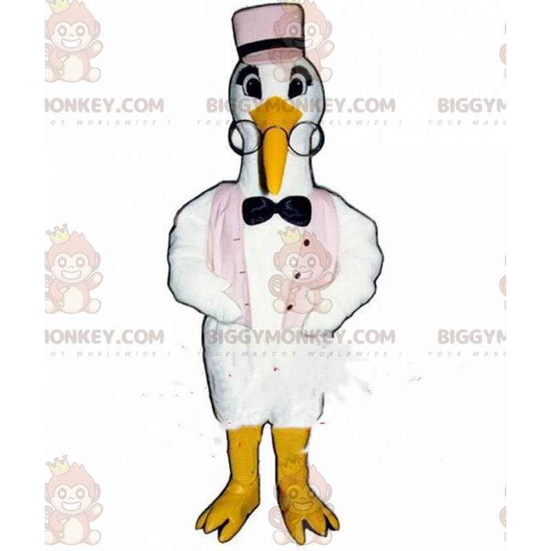 Costume de mascotte BIGGYMONKEY™ de cigogne, costume de