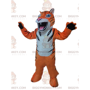 Felle tijger BIGGYMONKEY™ mascottekostuum, kattenkostuum