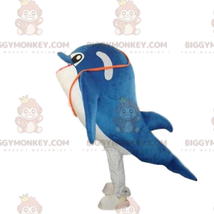 Blue and white dolphin BIGGYMONKEY™ mascot costume, whale