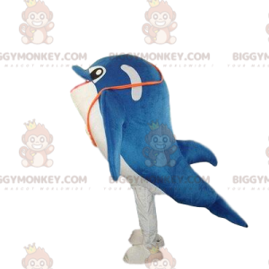 Sinivalkoinen delfiini BIGGYMONKEY™ maskottiasu, valasasu -