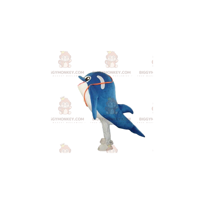 Blue and white dolphin BIGGYMONKEY™ mascot costume, whale