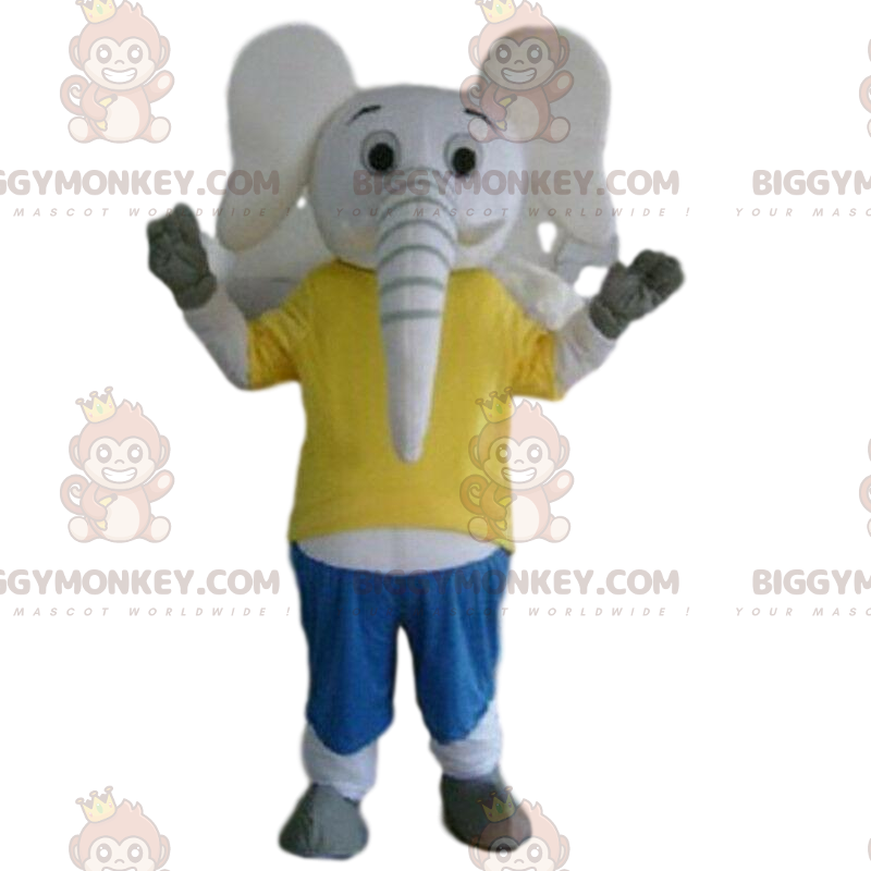 BIGGYMONKEY™ λευκή στολή μασκότ ελέφαντα, κοστούμι παχύδερμα