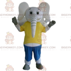 BIGGYMONKEY™ vit elefantmaskotdräkt, pachydermdräkt