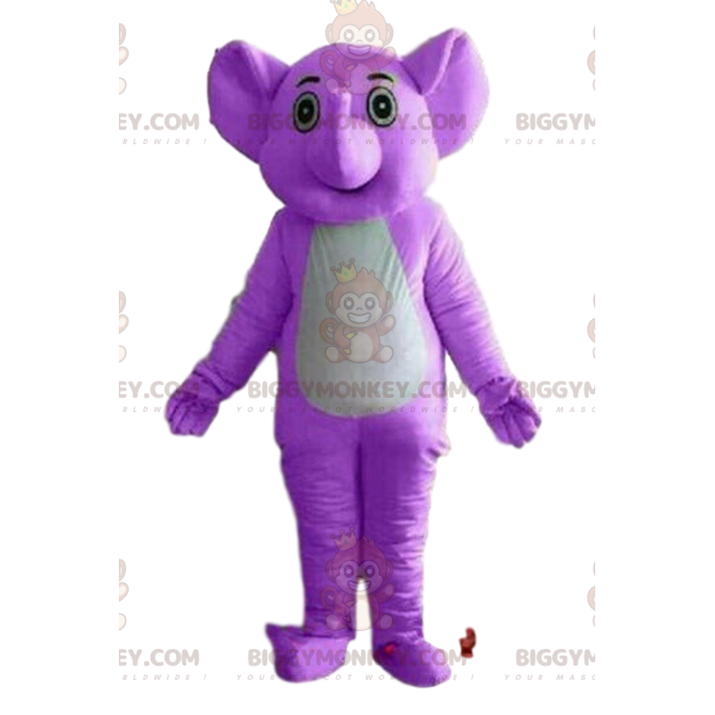 Traje de mascote BIGGYMONKEY™ de elefante roxo, traje de