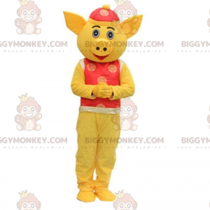 Στολή μασκότ Pig BIGGYMONKEY™, στολή Ασίας, Κίτρινο Ζώο της