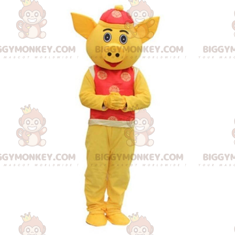 Varken BIGGYMONKEY™ mascottekostuum, Azië kostuum, Azië geel