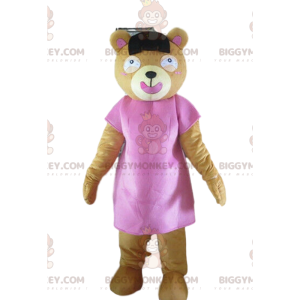 Pink bamse BIGGYMONKEY™ maskotkostume, brun bjørnekostume -