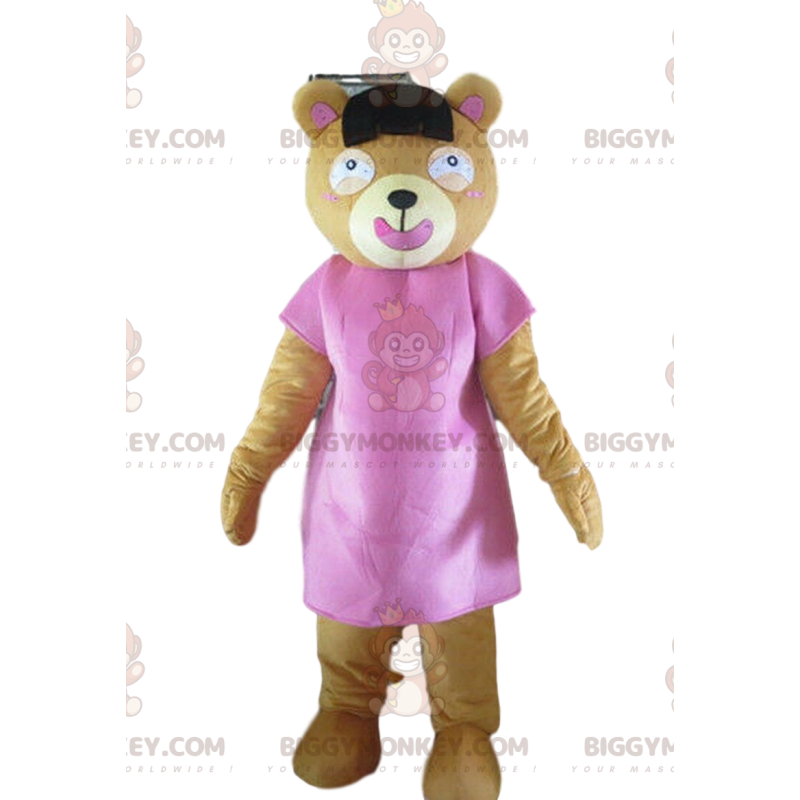 Pink teddy BIGGYMONKEY™ mascot costume, brown bear costume –