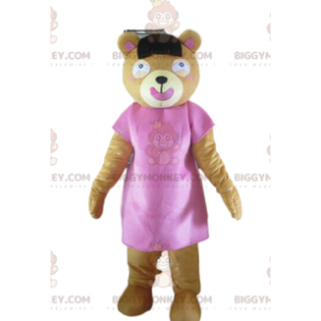 Rosa teddy BIGGYMONKEY™ maskotdräkt, brunbjörnsdräkt -