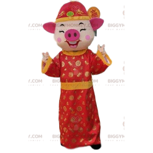 Traje de mascote Pig BIGGYMONKEY™ em traje asiático, traje