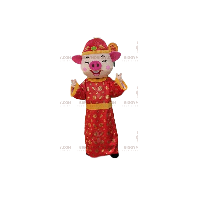 Costume de mascotte BIGGYMONKEY™ de cochon en tenue asiatique