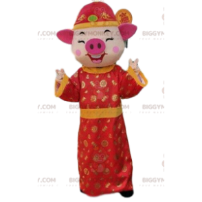 Kostým maskota Pig BIGGYMONKEY™ v asijském oblečení, kostým