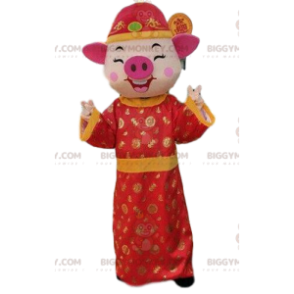 Traje de mascote Pig BIGGYMONKEY™ em traje asiático, traje