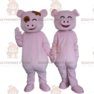 Duo de mascottes BIGGYMONKEY™ de cochon, couple de cochons