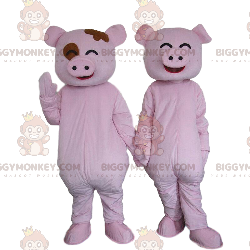 2 BIGGYMONKEY's varkensmascotte, varkenspaar, roze varkens -