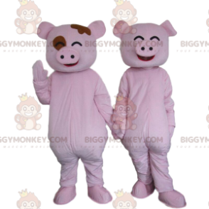2 BIGGYMONKEY's varkensmascotte, varkenspaar, roze varkens -