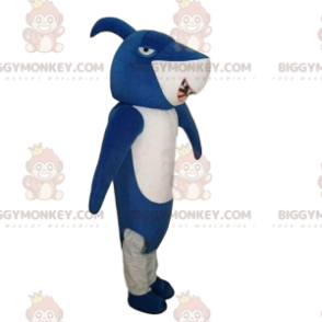 Blue shark BIGGYMONKEY™ maskottiasu, hain puku, merimekko -