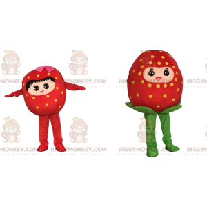 2 Jordbær BIGGYMONKEY™s maskot, jordbærkostumer -