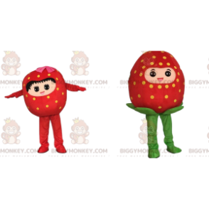 2 Jordbær BIGGYMONKEY™s maskot, jordbærkostumer -