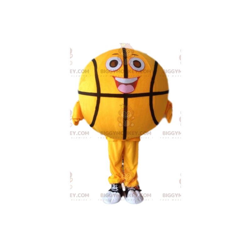 Keltainen koripallon BIGGYMONKEY™ maskottiasu, palloasu -