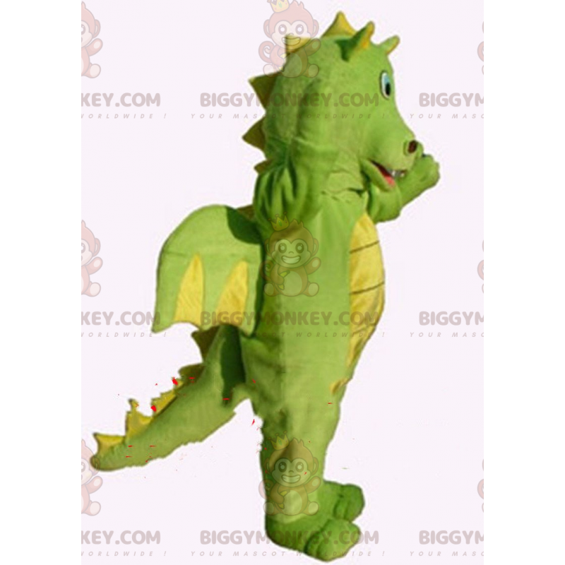 Disfraz de mascota BIGGYMONKEY™ dragón verde y amarillo