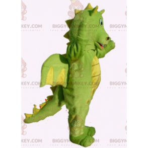 BIGGYMONKEY™ costume da mascotte drago verde e giallo, costume