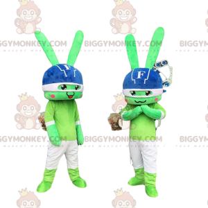 2 BIGGYMONKEY™-maskotti vihreitä kaneja, kanin asuja, shokkiduo