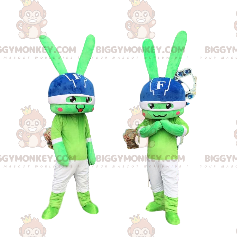 2 BIGGYMONKEY™s maskot av gröna kaniner, kaninkostymer