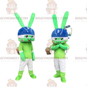 2 BIGGYMONKEY™s mascot of green rabbits, rabbit costumes, shock