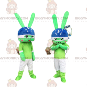 Duo de mascottes BIGGYMONKEY™ de lapins verts, costumes de