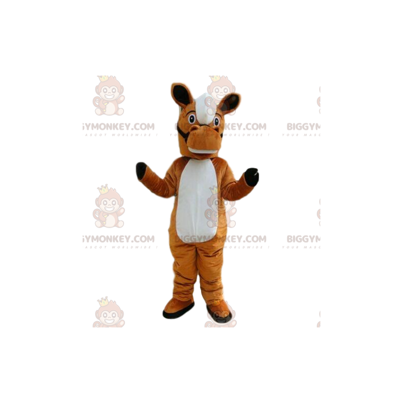 Costume de mascotte BIGGYMONKEY™ de cheval marron et blanc