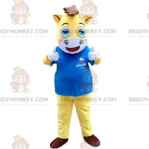 Traje de mascote BIGGYMONKEY™ de cavalo amarelo e branco, traje