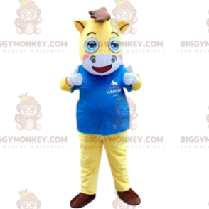Yellow and white horse BIGGYMONKEY™ mascot costume, riding