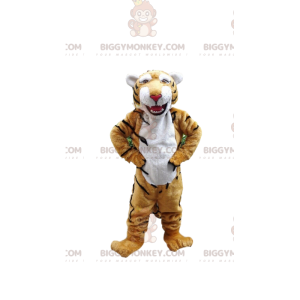 Costume de mascotte BIGGYMONKEY™ de tigre jaune et blanc