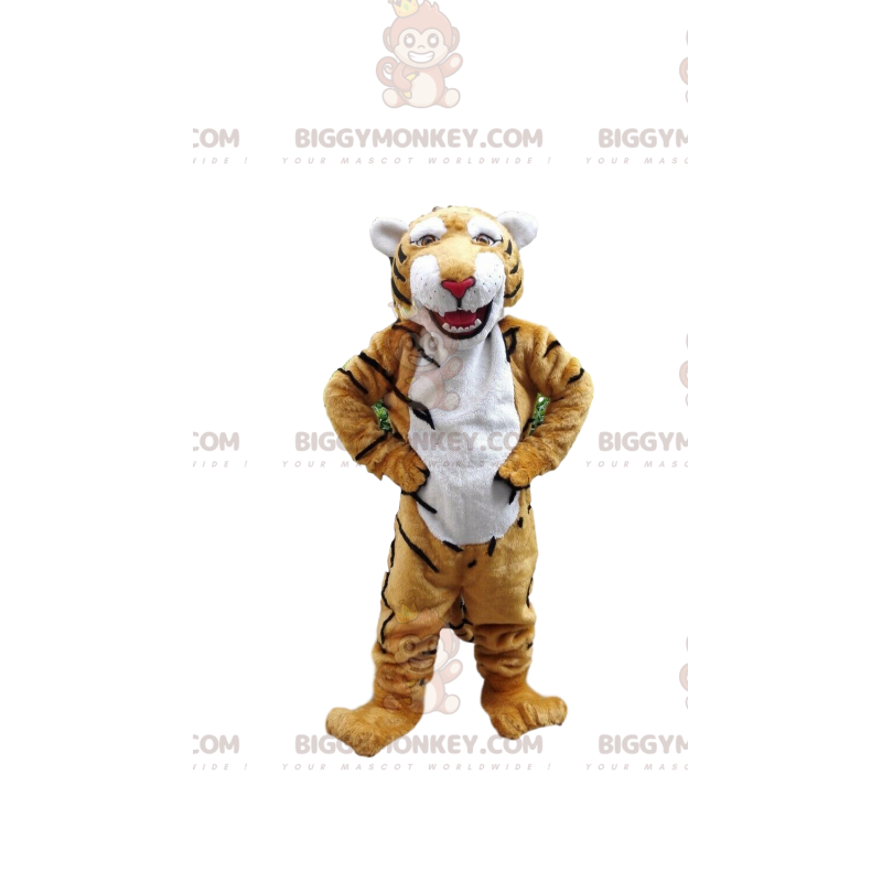 Costume de mascotte BIGGYMONKEY™ de tigre jaune et blanc