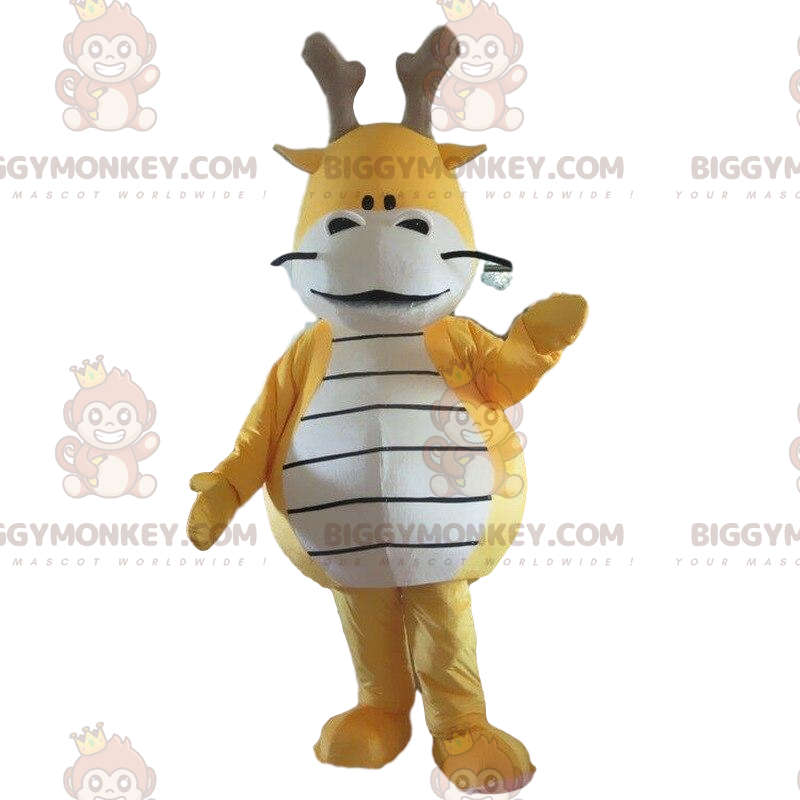 Traje de mascote BIGGYMONKEY™ dragão amarelo e branco, traje de