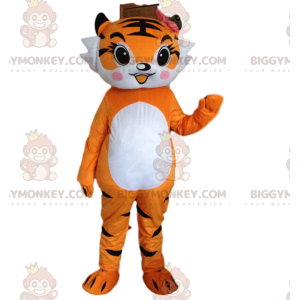 Silver Tiger mascot costume character dressed with a Bodysuit and Bracelets  - Mascot Costumes -  Sizes L (175-180CM)