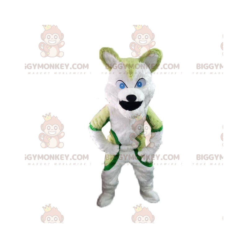 BIGGYMONKEY™ maskotkostume af grøn husky, rævekostume, lodnet