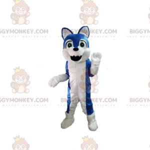 Blå och vit hund BIGGYMONKEY™ maskotdräkt, lurvig hunddräkt -