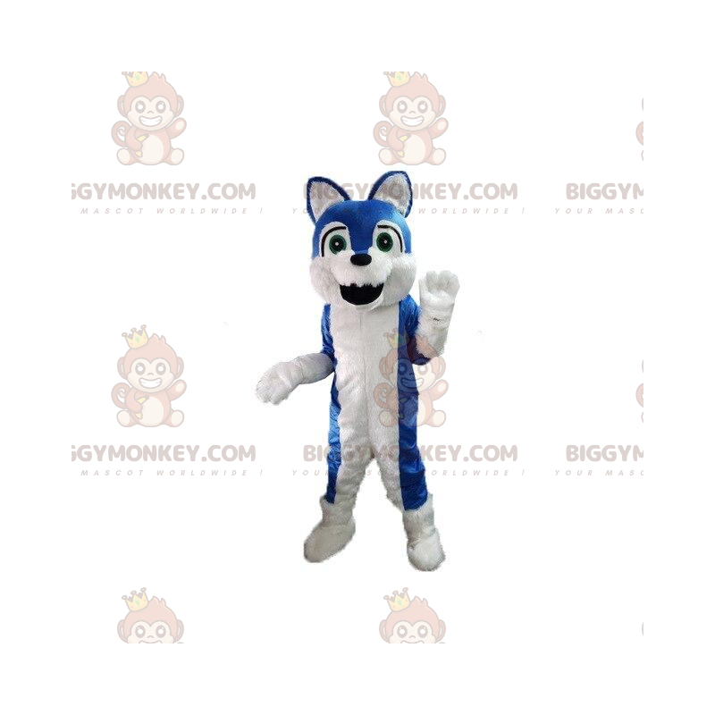 Blau-weißer Hund BIGGYMONKEY™ Maskottchenkostüm, pelziges