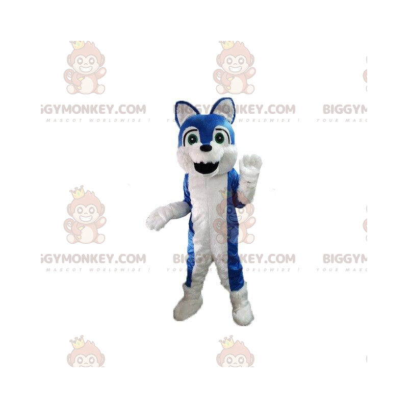 Μπλε και άσπρη στολή μασκότ BIGGYMONKEY™, γούνινο σκύλο -