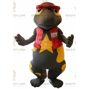 Bonito traje de mascote de salamandra preto e amarelo