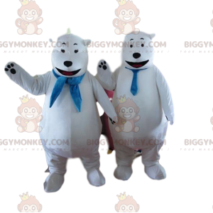 2 polar bears, BIGGYMONKEY™s polar bear mascot, polar costumes