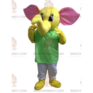 BIGGYMONKEY™ maskot kostume af gul elefant, pachyderm kostume