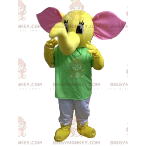 Traje de mascote BIGGYMONKEY™ de elefante amarelo, traje de