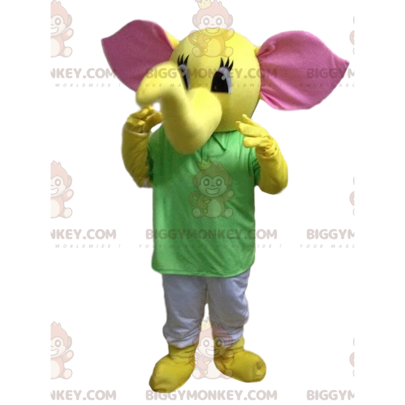 Costume de mascotte BIGGYMONKEY™ d'éléphant jaune, costume de