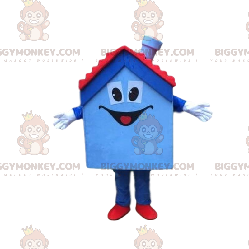 Blått och rött hus, hus BIGGYMONKEY™ maskotdräkt, bostad -