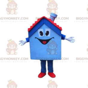 Blauw en rood huis, huis BIGGYMONKEY™ mascottekostuum, woning -